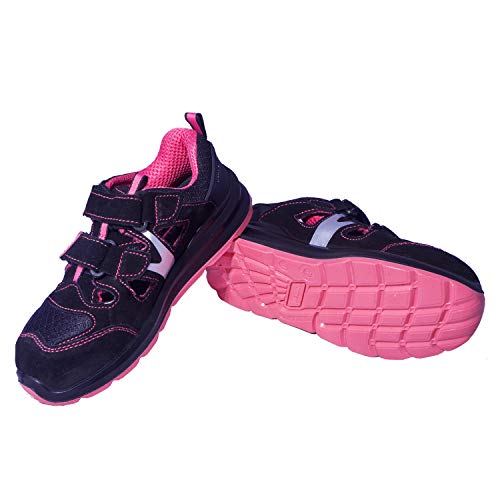 URG Damen Schutzschuhe Arbeitssandale S1 Schwarz-Rosa 35-41 Schutzkappe(307S1) (36 EU) von URG