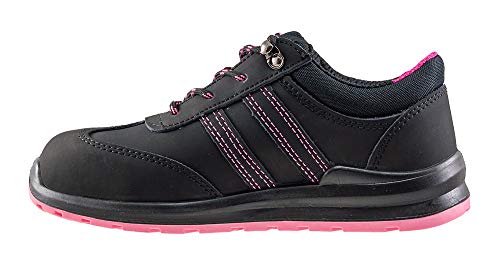 Urgent 214 S1 Arbeitsschuhe professionelle Sicherheitsschuhe Damen Schuhe Metallkappe Nubukleder antielektrostatisch geschnürtes rutschfest SRA PU/PU atmungsaktiv EN20345 Schwarze-rosa (Numeric_36) von URG