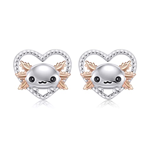 Axolotl Ohrringe 925 Sterling Silber Axolotl Herz Ohrstecker Süßes Tier Axolotl Schmuck Geschenke für Frauen Mädchen Tochter von URONE