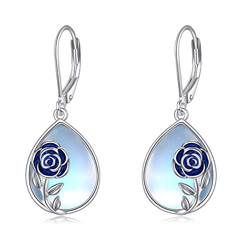 Mondstein Ohrringe 925 Sterling Silber Rose Blume Ohrhänger Rose Schmuck Muttertagsgeschenke für Frauen Mädchen von URONE