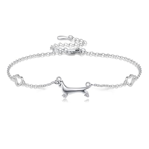 URONE Dackel Fußkettchen Armbänder für Frauen 925 Sterling Silber Hund Link Fußkettchen Schmuck Geschenke für Mama Mädchen Hundeliebhaber von URONE