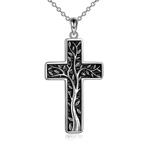 URONE Kreuz Baum des Lebens Halskette Sterling Silber Religiöser Kreuz-Anhänger-Schmuck Geschenke für Frauen von URONE