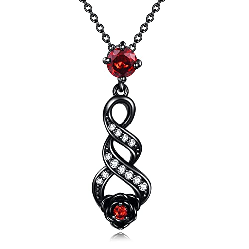 URONE Schwarze Rose Halskette Sterling Silber Rose Infinite Anhänger Halskette Rose Schmuck Weihnachtsgeschenke für Frauen von URONE