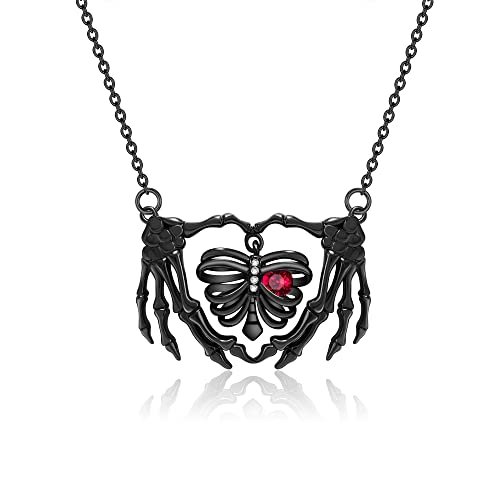 URONE Skelett Halskette 925 Sterling Silber Totenkopf Skelett Handrippe Anhänger Halskette Gotik Schmuck Geschenke für Frauen von URONE