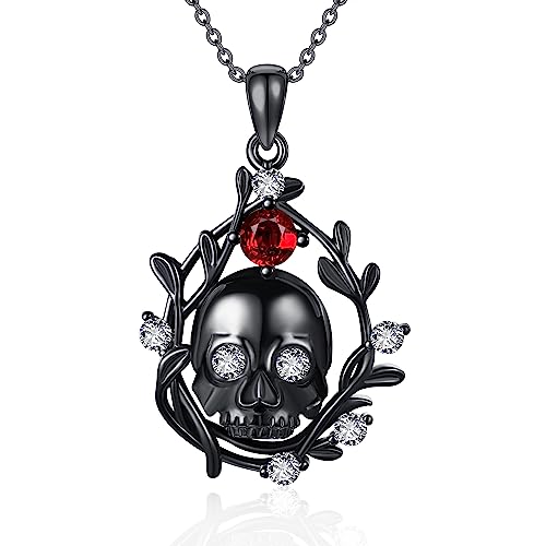 URONE Totenkopf-Halskette Sterlingsilber Totenkopf-Kranz-Anhänger Halskette Gotischer Totenkopf-Schmuck Geschenke für Frauen von URONE