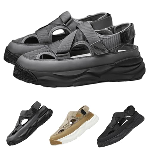 URWEIGH Modische, Bequeme, Hohe Plateau-Mesh-Sandalen Für Herren, Verstellbare Fisherman-Sandalen Mit Geschlossener Zehenpartie Und Kollisionssicherer Zehenpartie (Grau,41) von URWEIGH