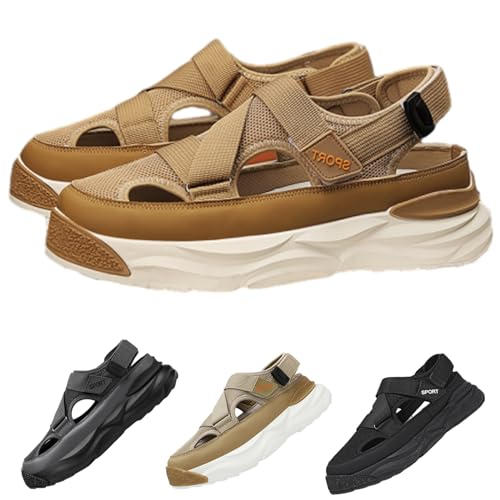 URWEIGH Modische, Bequeme, Hohe Plateau-Mesh-Sandalen Für Herren, Verstellbare Fisherman-Sandalen Mit Geschlossener Zehenpartie Und Kollisionssicherer Zehenpartie (Khaki,41) von URWEIGH