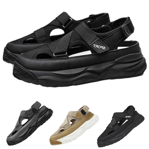 URWEIGH Modische, Bequeme, Hohe Plateau-Mesh-Sandalen Für Herren, Verstellbare Fisherman-Sandalen Mit Geschlossener Zehenpartie Und Kollisionssicherer Zehenpartie (Schwarz,40) von URWEIGH