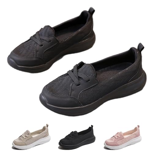 URWEIGH Orthopädische Atmungsaktive Slip-On-Schuhe Mit Fußgewölbeunterstützung Für Damen, Lässige Wanderschuhe Mit Weicher Sohle Für Damen (Schwarz,38) von URWEIGH