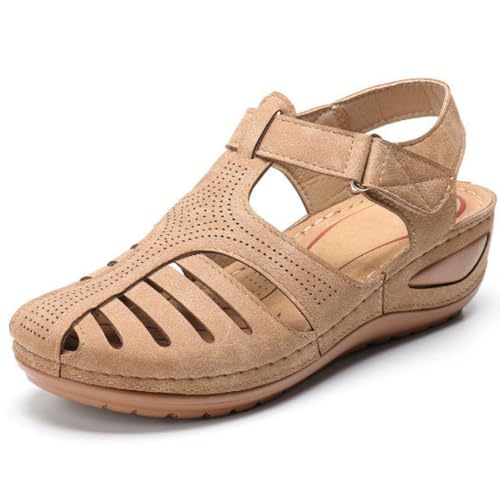 URWEIGH Orthopädische Sandalen Für Damen, Keilabsatz, Runde Zehen, Ausgehöhlt, Atmungsaktiv, Geschlossene Zehen, Sandalen, Slip-On-Sandalen (Beige,35) von URWEIGH