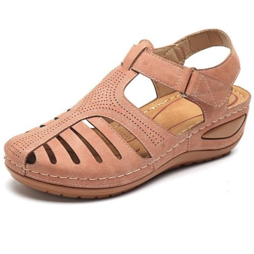 URWEIGH Orthopädische Sandalen Für Damen, Keilabsatz, Runde Zehen, Ausgehöhlt, Atmungsaktiv, Geschlossene Zehen, Sandalen, Slip-On-Sandalen (Rosa,40) von URWEIGH