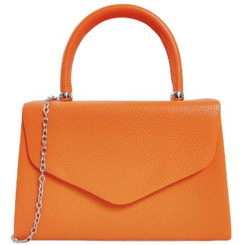 Handtasche aus Kunstleder, einfarbig, Tragegriff, für Brautschmuck, Abschlussball, Hochzeit, Abend, Party, Handtasche, Orange, medium von UShopUK