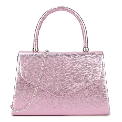 Handtasche aus Kunstleder, einfarbig, Tragegriff, für Brautschmuck, Abschlussball, Hochzeit, Abend, Party, Handtasche, pink metallic, medium von UShopUK