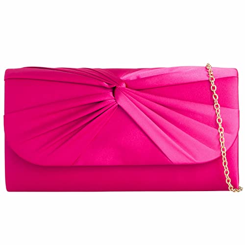 Handtasche aus Satin, plissiert, für Braut, Abschlussball, Hochzeit, Abend, Party, Handtasche, fuchsia pink, medium von UShopUK