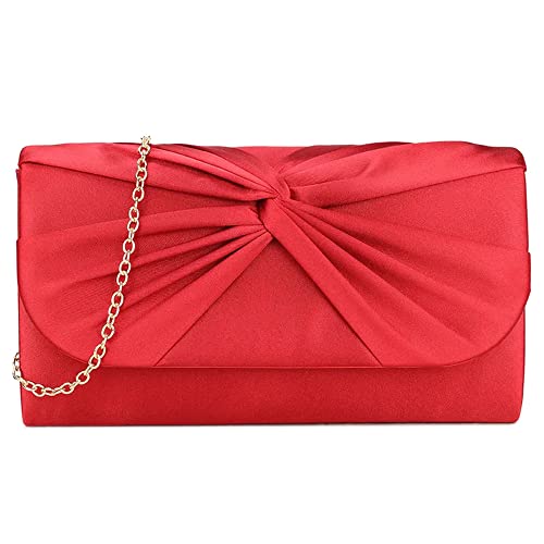 Handtasche aus Satin, plissiert, für Braut, Abschlussball, Hochzeit, Abend, Party, Handtasche, rot, medium von UShopUK