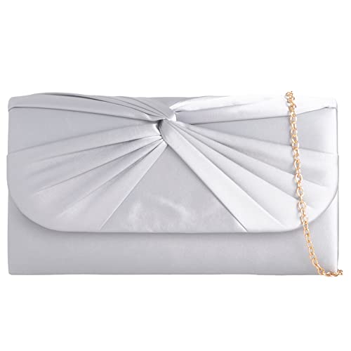 Handtasche aus Satin, plissiert, für Braut, Abschlussball, Hochzeit, Abend, Party, Handtasche, silber, medium von UShopUK