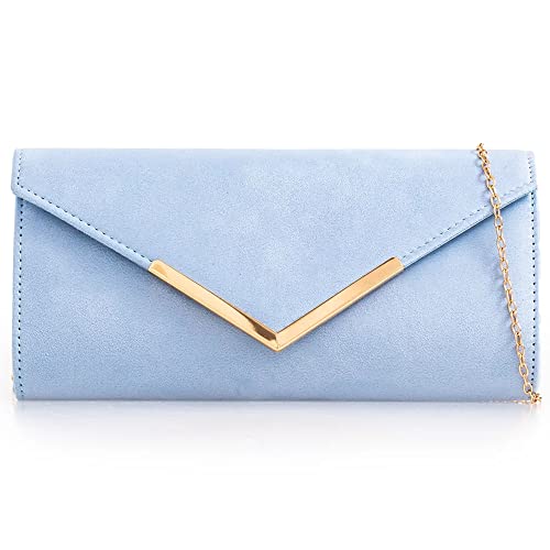 UShopUK Clutch / Handtasche, Wildleder, einfarbig, für Brautball, Hochzeit, Abend, Party, Handtasche, Soft Blue / Gelassenheit, medium von UShopUK