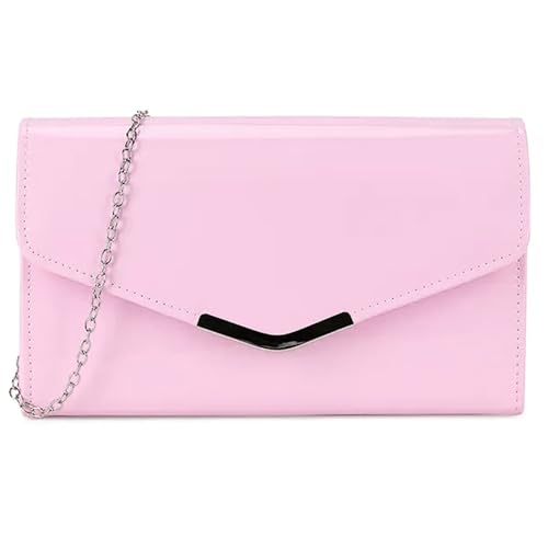 UShopUK Handtasche / Schultertasche, einfarbig, Lackleder, für Hochzeit, Abend, Party, Clutch, babyrosa, medium von UShopUK