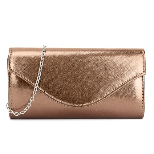 UShopUK Handtasche aus glänzendem Kunstleder, für Braut, Abschlussball, Hochzeit, Abend, Party, Handtasche, bronze, medium von UShopUK