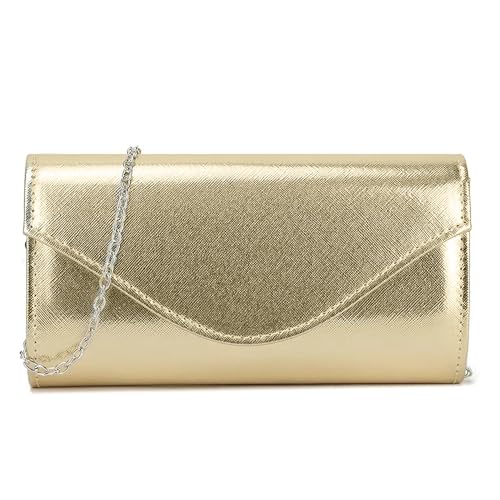 UShopUK Handtasche aus glänzendem Kunstleder, für Braut, Abschlussball, Hochzeit, Abend, Party, Handtasche, gold, medium von UShopUK