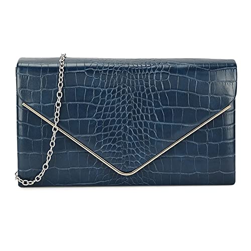 UShopUK Handtasche mit Kroko-Aufdruck, Kunstleder, geprägt, für Brautball, Hochzeit, Abend, Party, Handtasche, marineblau, medium von UShopUK