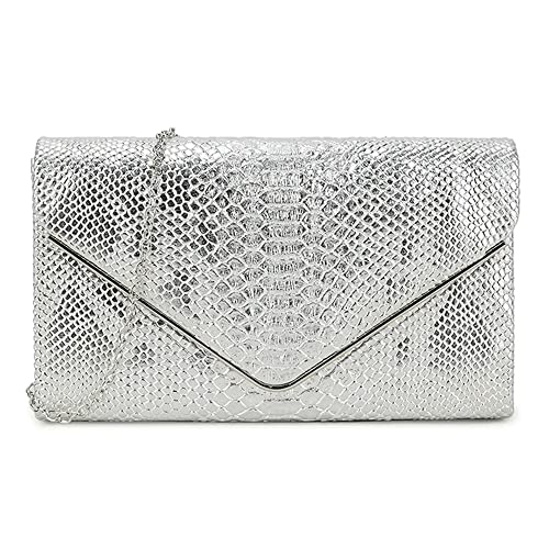 UShopUK Handtasche mit Kroko-Aufdruck, Kunstleder, geprägt, für Brautball, Hochzeit, Abend, Party, Handtasche, silber, medium von UShopUK