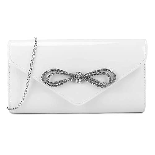 UShopUK Handtasche mit Schleife, Lackleder, für Braut, Abschlussball, Hochzeit, Abend, Party, Handtasche, weiß, medium von UShopUK