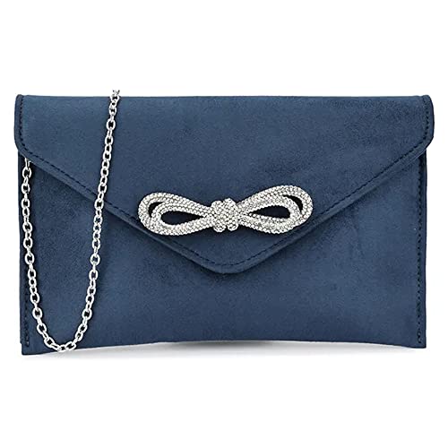 UShopUK Handtasche mit Schleife, Wildleder, Umschlag-Stil, für Brautball, Hochzeit, Abend, Party, Handtasche, marineblau, medium von UShopUK