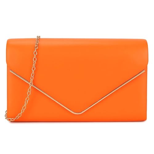 UShopUK Schlichte Handtasche aus Kunstleder, für Braut, Abschlussball, Hochzeit, Abend, Party, Geldbörse, Schultertasche, neon-orange, medium von UShopUK