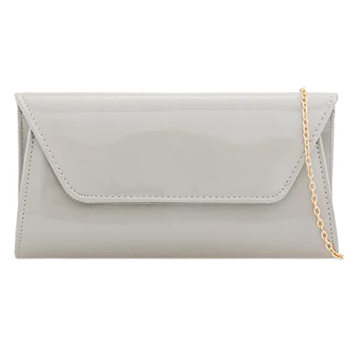 UShopUK Stilvolle Clutch-Handtasche aus Lackleder für Brautball, Hochzeit, Abend, Party, Handtasche, grau, medium von UShopUK