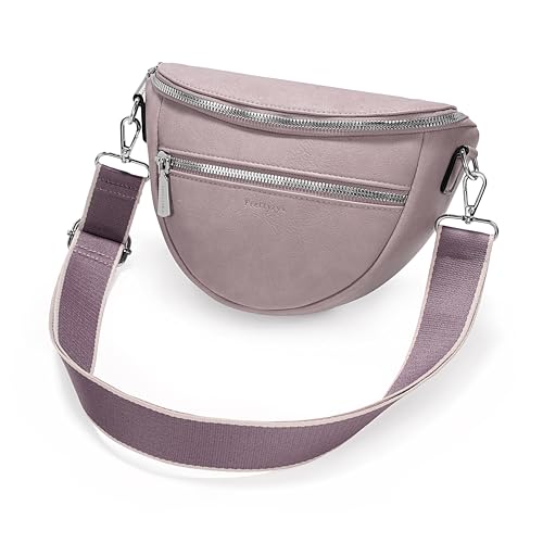 UTO Kleine Umhängetasche Damen Leder Tasche Kunstleder mit Verstellbarer Schultergurt Bauchtasche PU Leder Brusttasche Lila von UTO