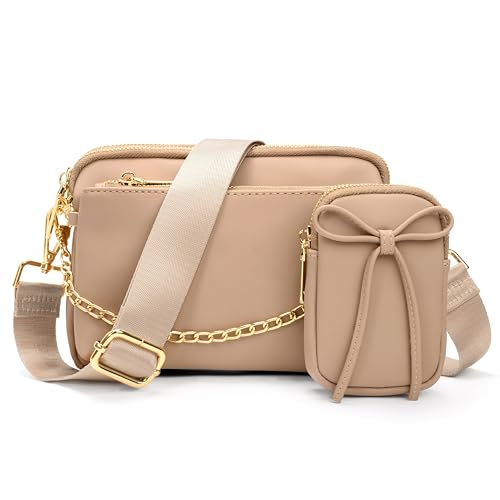 UTO Umhängetasche Damen Klein mit Abnehmbarer Münzbeutel Kunstleder Crossbody Bag Tasche für Frauen Handtasche Damen Umhängetasche PU Leder Bautasche Schultertasche Aprikose von UTO