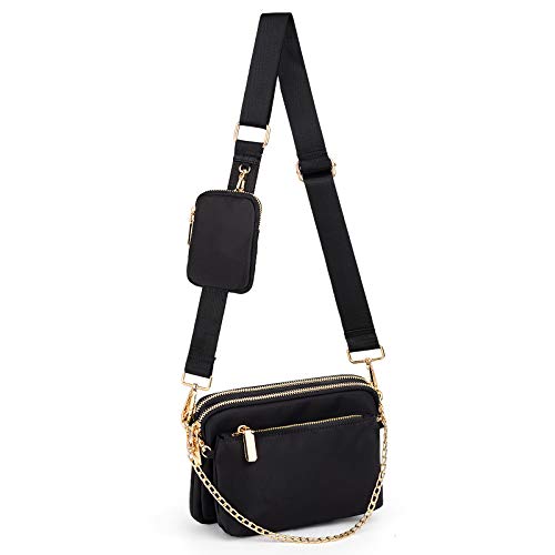 UTO Umhängetasche Damen 3 in 1 Crossbody Bag Damen Breiter Gurt mit Münzbeutel Handtasche mit Abnehmbare Kette Schultertasche mit Abnehmbarer Verstellbarer Schultergurt Kleine Tasche Schwarz Stylisch von UTO