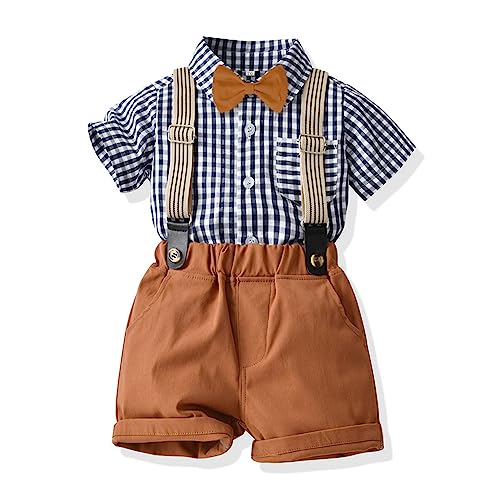 UUAISSO Kleinkind baby Junge Gentleman Outfits Kurzarm Bodysuit Shirts Hosenträger Hosen Sommer Infant kleiner Junge Anzüge braun 9-12 Monate von UUAISSO