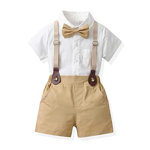 UUAISSO Kleinkind baby Junge Gentleman Outfits Kurzarm Bodysuit Shirts Hosenträger Hosen Sommer Infant kleiner Junge Anzüge nicht-gerade weiss 18-24 Monate von UUAISSO