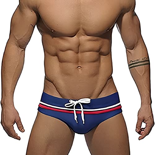 UXH Herren-Badehose, hohe Badehose, wasserabweisend, für Herren, Strand, kurz, Badeanzug, Marineblau / Rot, XL von UXH