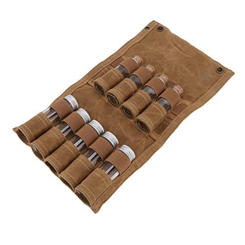 Uadme Gewürz-Aufbewahrungstasche, Organizer für Gewürzflaschen, Nasswachs, Leinen, tragbare Gewürz-Aufbewahrungstasche mit 9 Gewürzflaschen aus Glas für Outdoor-Camping, Khaki, mehrfarbig, 60_x_180_cm von Uadme