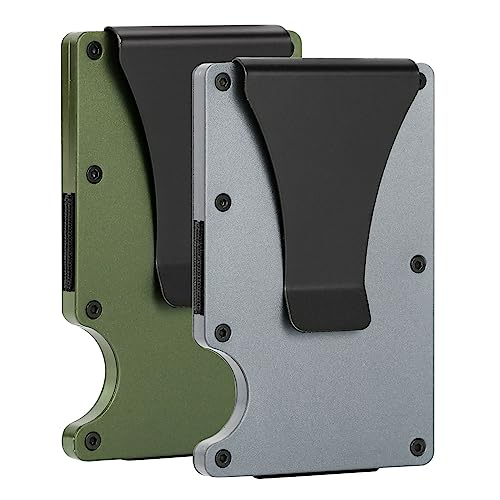 Uadme Kreditkartenhalter, 2 Stück, schlanke Herren-Geldbörse, RFID-blockierende Vordertasche, Kreditkartenhalter, Metallgeldbörsen mit Geldklammer, Grau/Armeegrün, 8.5 x 5.4 x 1 cm, Klassisch von Uadme