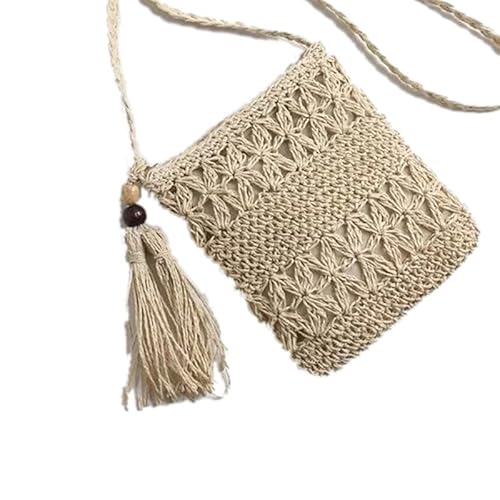 Uadme Strohtaschen Stroh Gewebt Schultertasche Handgestrickt Quadratische Quasten Strandtasche für Frauen Beige Sommer Mode Accessoire, mehrfarbig, 60_x_180_cm von Uadme