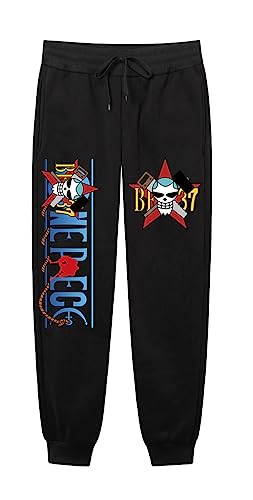 One Piece Unisex Hose Luffy Straw Hat Skull Printed Kurzarm Streetwear Hip Hop Casual Hose,008black,M1 von Ubeisy