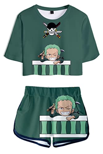 Ubeisy Anime One Piece Anzug Luffy Chopper T-shirt und Shorts Zweiteiler bauchfrei Sporttops kurze Hose für Damen,14381,M1 von Ubeisy