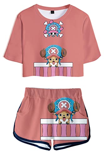 Ubeisy Anime One Piece Anzug Luffy Chopper T-shirt und Shorts Zweiteiler bauchfrei Sporttops kurze Hose für Damen,14385,L1 von Ubeisy
