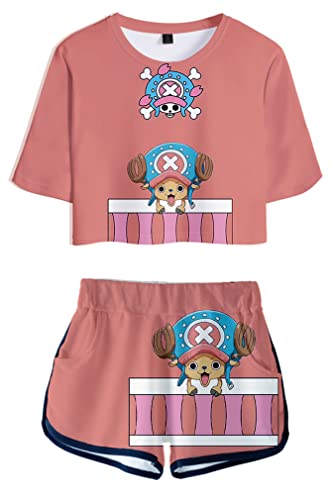 Ubeisy Anime One Piece Anzug Luffy Chopper T-shirt und Shorts Zweiteiler bauchfrei Sporttops kurze Hose für Damen,14385,XS1 von Ubeisy