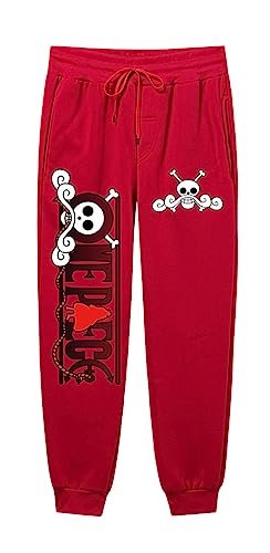 Unisex One Piece Kurzarm Luffy Chopper Crew Neck lange Hose Streetwear Hip Hop Jugendliche Hose,005red,L1 von Ubeisy