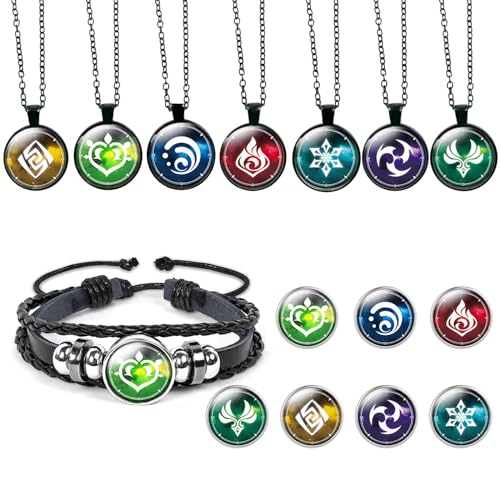 Ubephant Genshin Impact Halskette, 15Pcs Genshin Impact Armband, Genshin Impact Merch Genshin Impact Schmuck Spielelement Abzeichen Armband Anime Halskette Armband Genshin Impact Geschenk von Ubephant