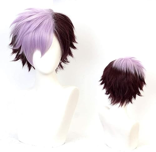Wig Anime Cosplay Anime Tsuchigomori Cosplay Wig Hanako-kun Short Mix Purple Curly Heat Resistant Synthetic Hair Role Play Wigs + Wig Cap von Uearlid