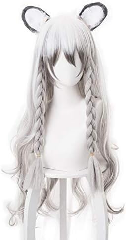 Wig Anime Cosplay Spiel Arknights Cosplay Perücken Pramanix Cosplay Perücke Hitzebeständige synthetische Perücke Haar Halloween Party Anime Cosplay Perücke Einheitsgröße Schwarz Grau mit Ohren von Uearlid