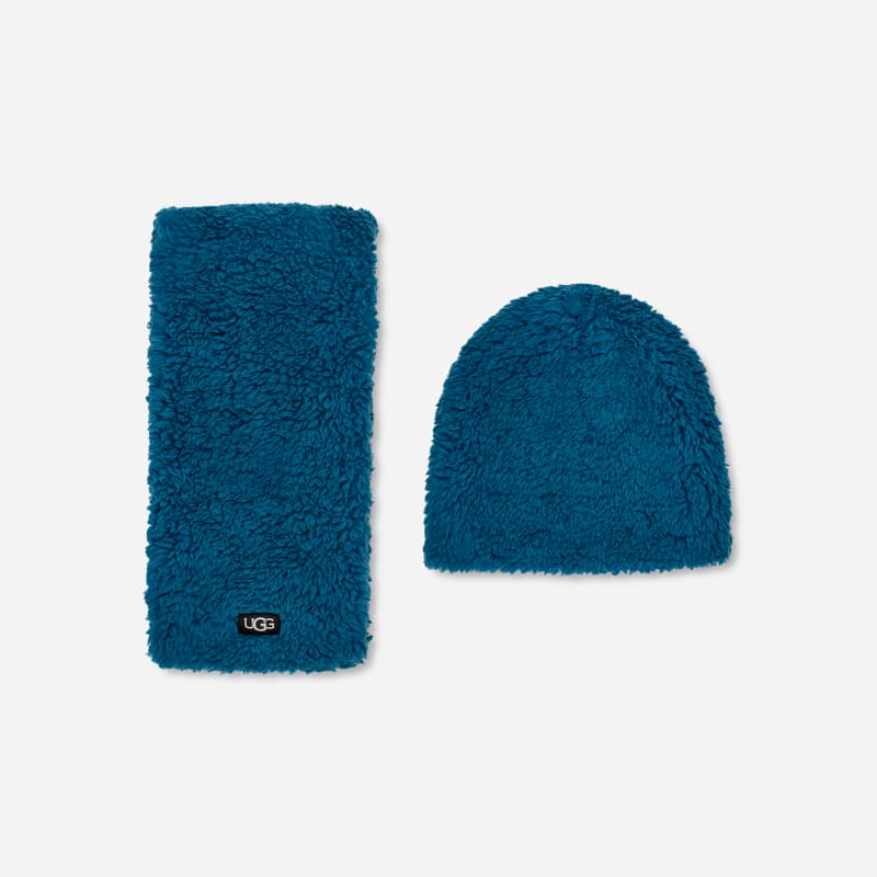 UGG® Set aus Sherpa-Beanie und Schal für Kinder in Blue Sapphire, Größe 4/6 YRS von Ugg