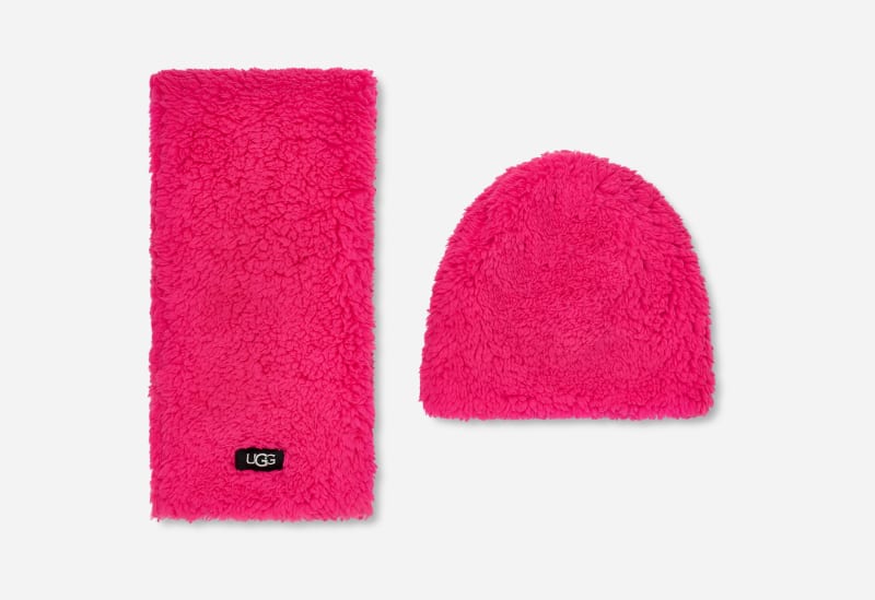 UGG® Set aus Sherpa-Beanie und Schal für Kinder in Neon Pink, Größe 4/6 YRS von Ugg