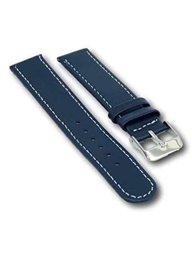 Uhren Pevak® Leder Uhrenarmband Glatt Blau mit Weisser Naht 14mm Uhr Band Armband Uhrband Ersatzband von Uhren Pevak